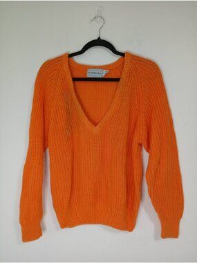 Vintage Forenza Orange Knit V-Neck Sweater Womens S 55% Ramie 45% Cotton